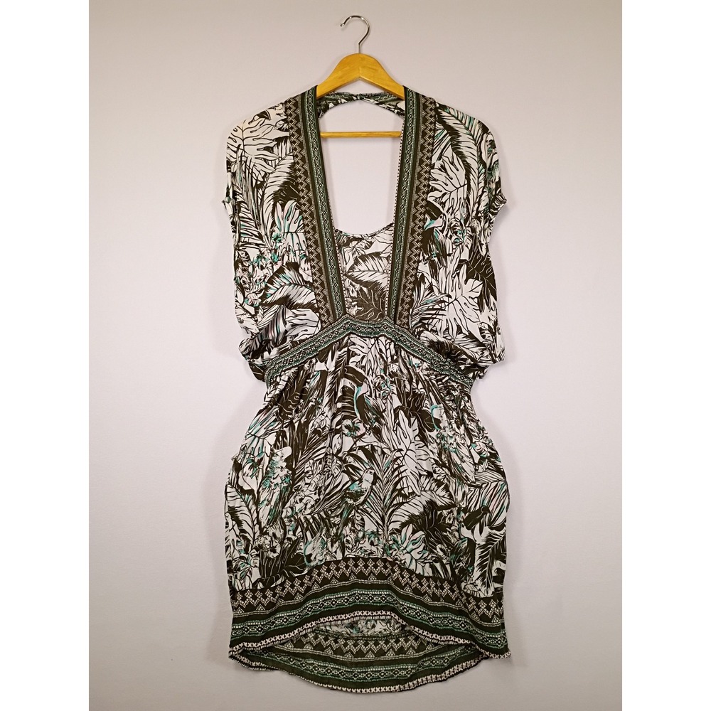 Boho Tropical Promod Boutique Francaise Women 6 Green Palm Open Back Dress